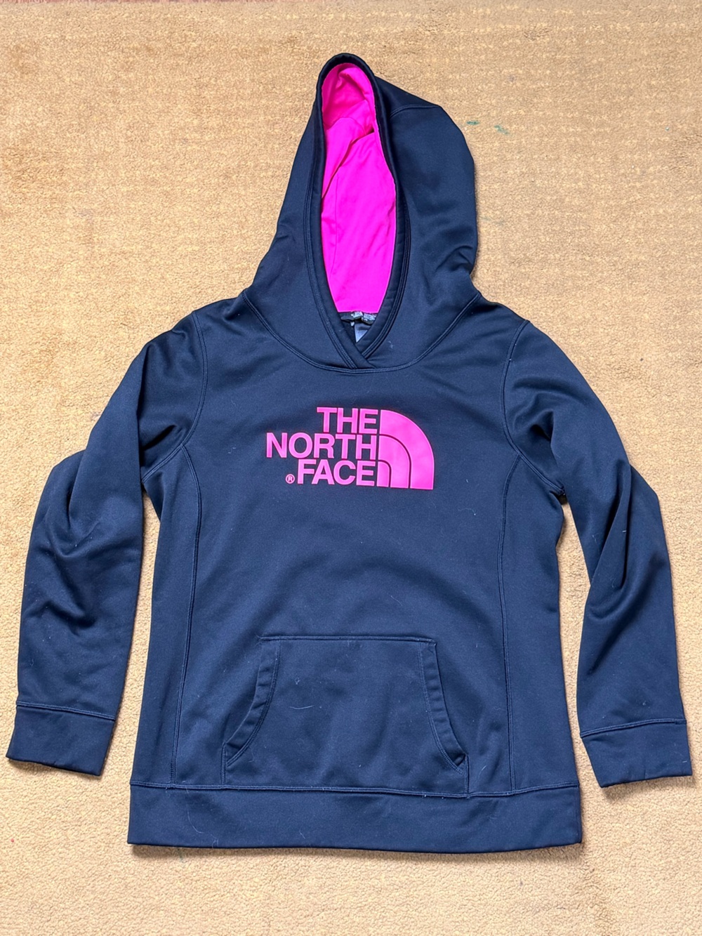 The North Face Black Hoodie with Pink Logo & Lined Hood